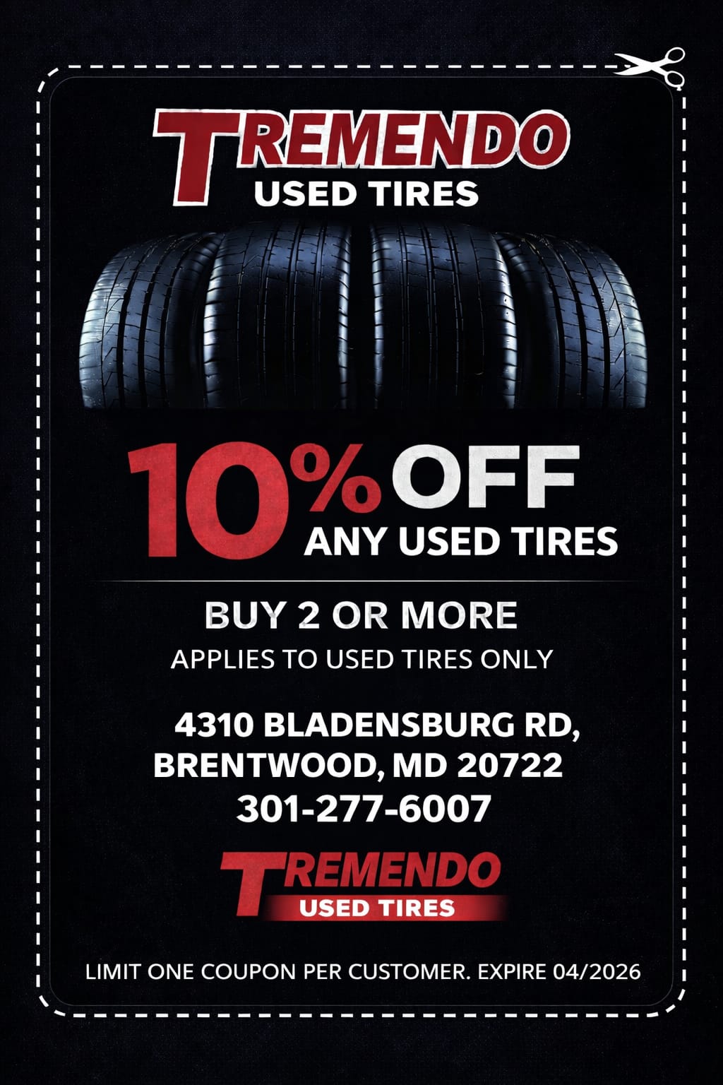 10% off used tires coupon