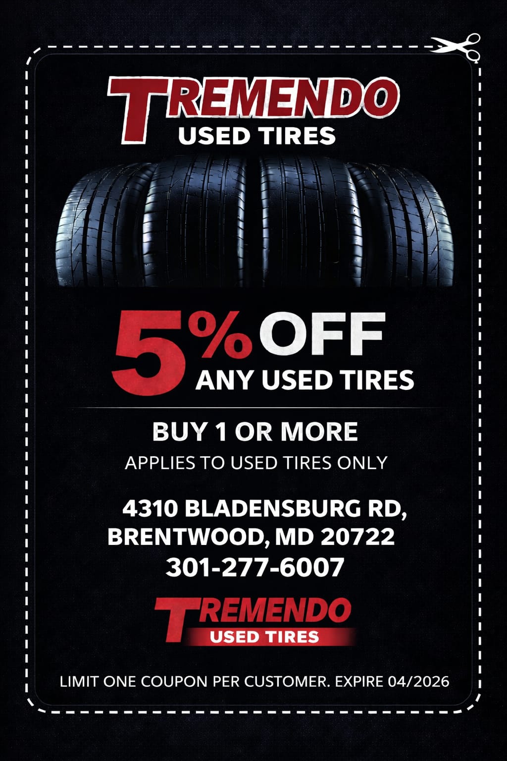 5% off used tires coupon